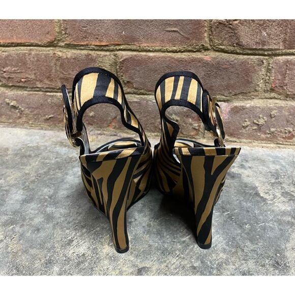 Jessica Simpson Tan & Black Zebra Fabric Sling Back Wedge Size 6 - Picture 5 of 10